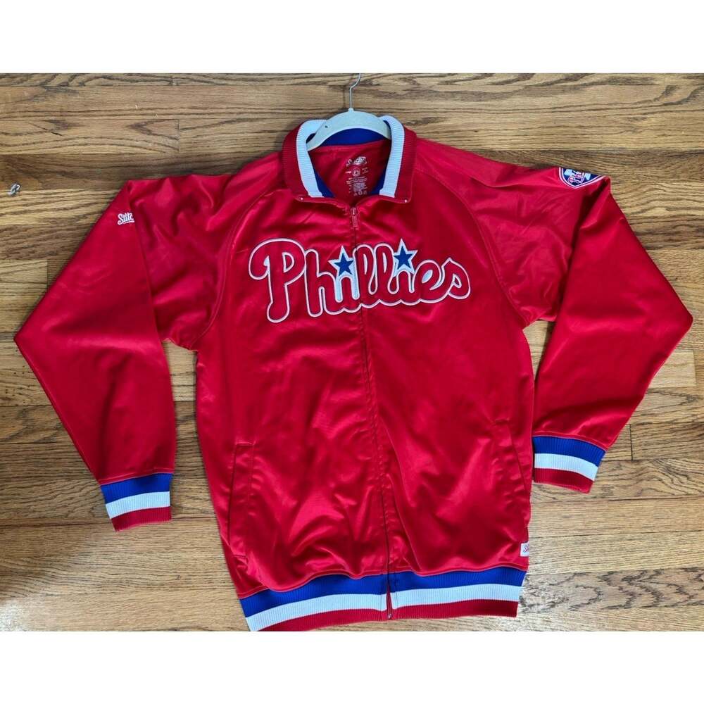 Philadelphia Phillies StitchesFull Zip Up Jacket Size Large Satin Embroidered